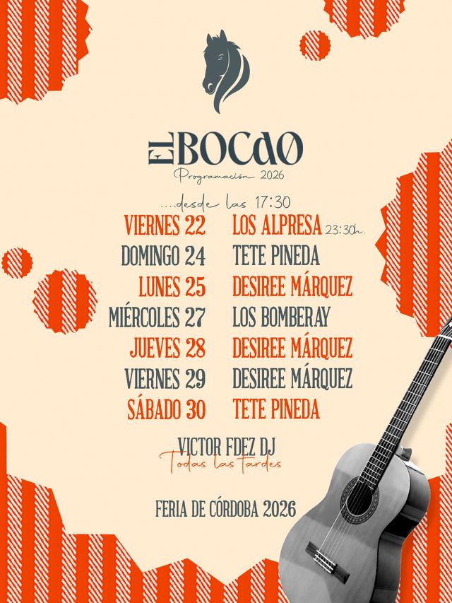 Cartel de la programación en directo de El Bocao, Feria de Córdoba 2026